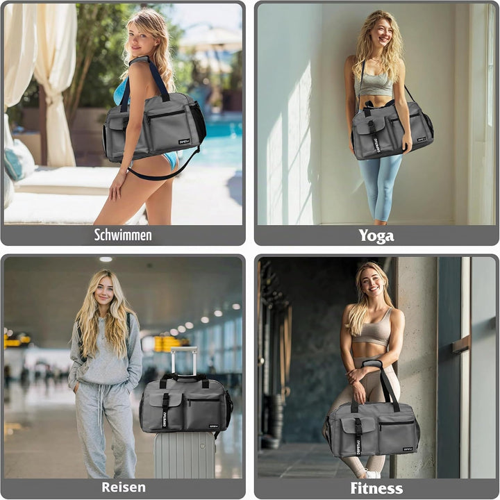 Sporttasche Damen Herren, Reisetasche mit Schuhfach, Trainingstasche mit Nassfach, wasserdichte Week