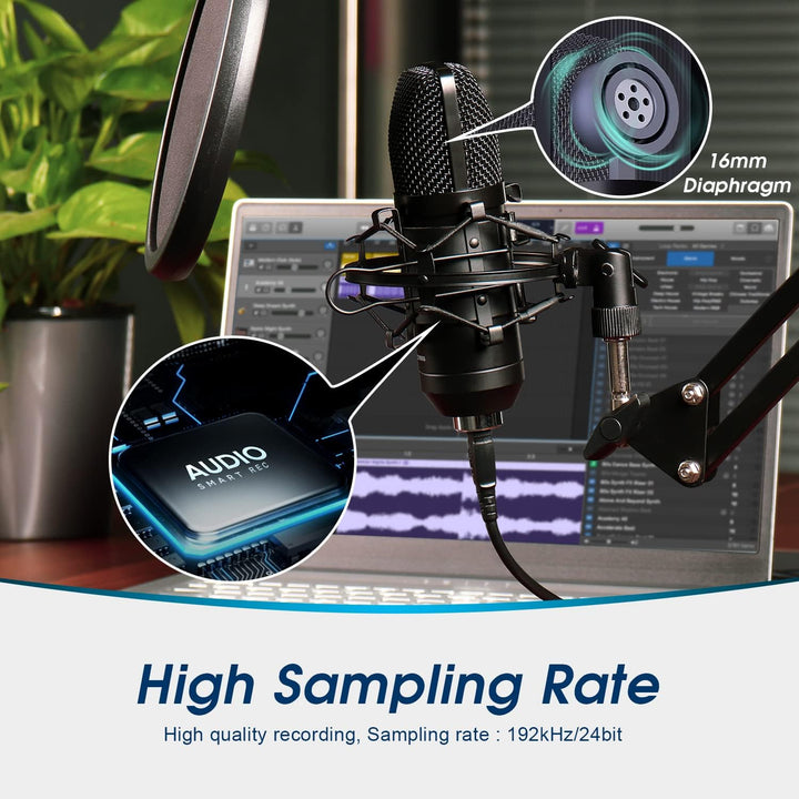 August REC100 USB Mikrofon Kondensator Mikrofone Kit mit Schwenkarm Unidirektional Shock Mount Popfi