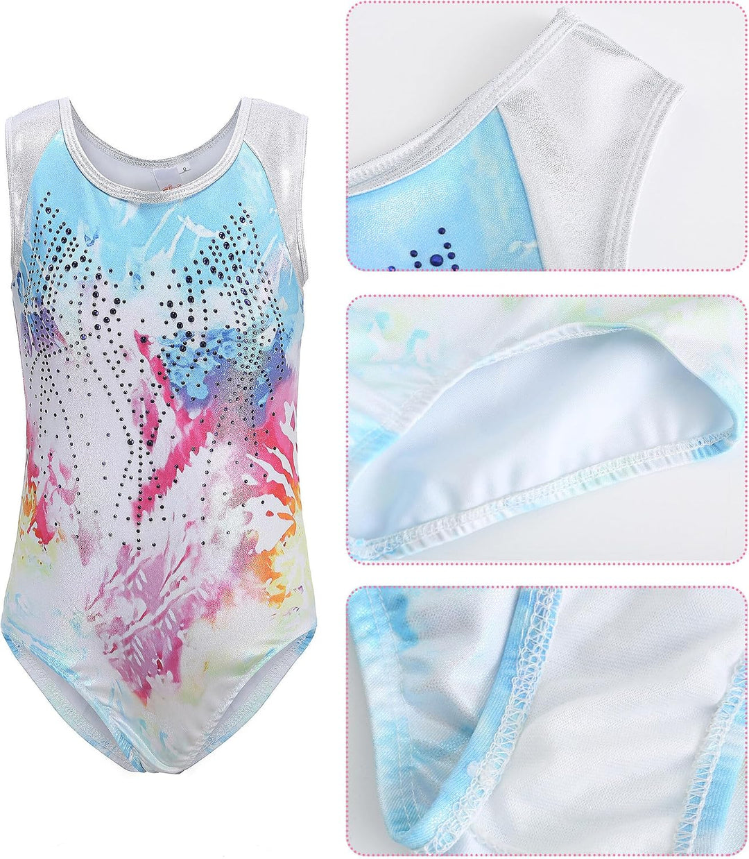SEAUR Mädchen Turnanzug Turnshorts Haarband Set Kinder Turnen Trikot Shorts Gymnastik Ärmellos/Langa