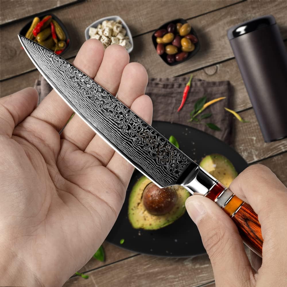 FANTECK 16cm Küchenmesser Damastmesser, Obstmesser Scharf Kochmesser Profi Chef Messer 67-Schicht VG