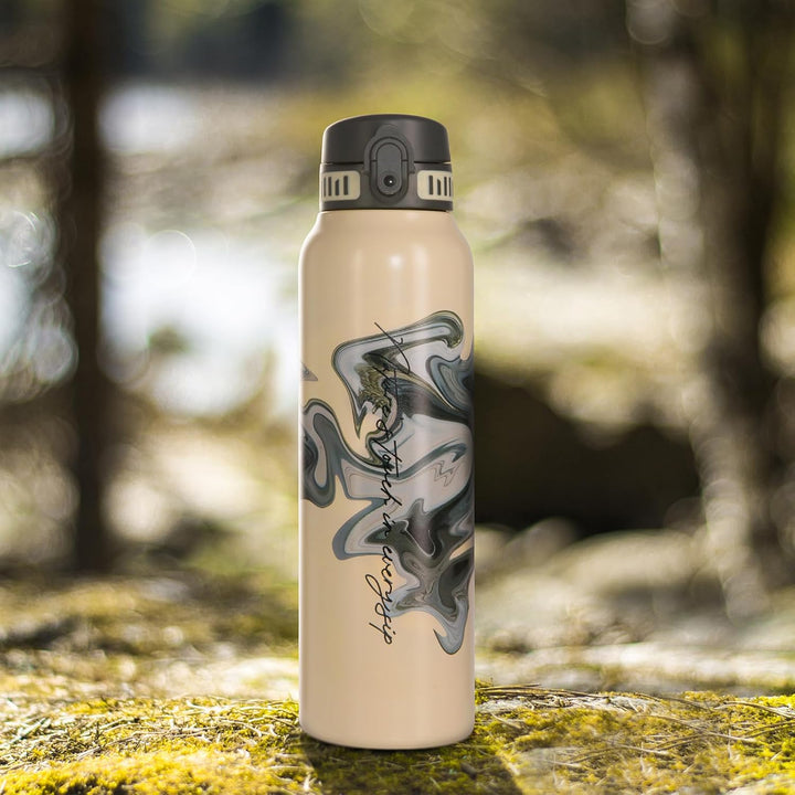 UZSPACE Edelstahl Trinkflasche 1l (970ml), Isolierte Thermosflasche mit 1-Klick-Öffnung, 100% Auslau