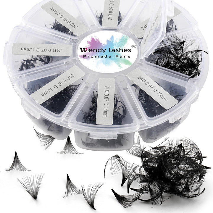 Fertige Fächer Wimpern Extension 24D 500 Stück 9-16mm 0,07mm D Curl Fertig Volumen Wimpern Fächer Pr