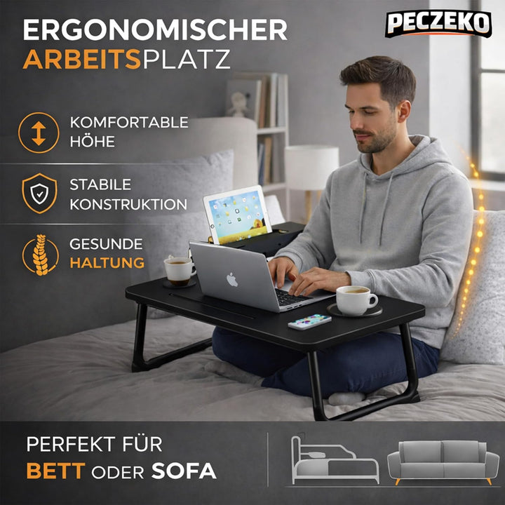 Laptoptisch Klappbar – Laptopständer mit Tablet-Halter, Frühstückstablett aus Holz, Tisch für Sofa u