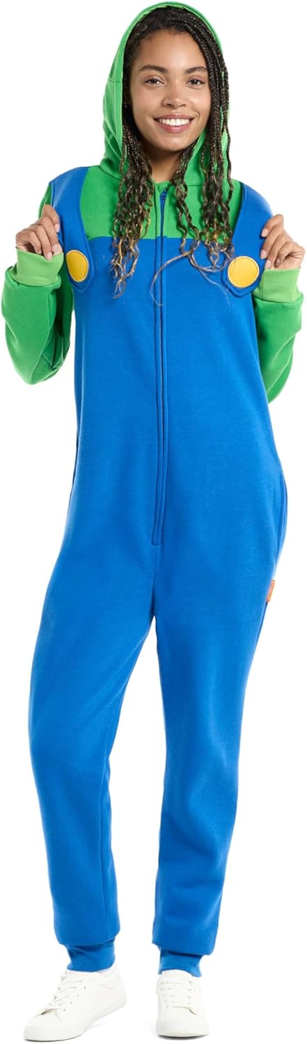 Opposuits Luigi Onesie für Erwachsene, Unisex, Nintendo Super Mario Einteiler, lockere Passform, ink