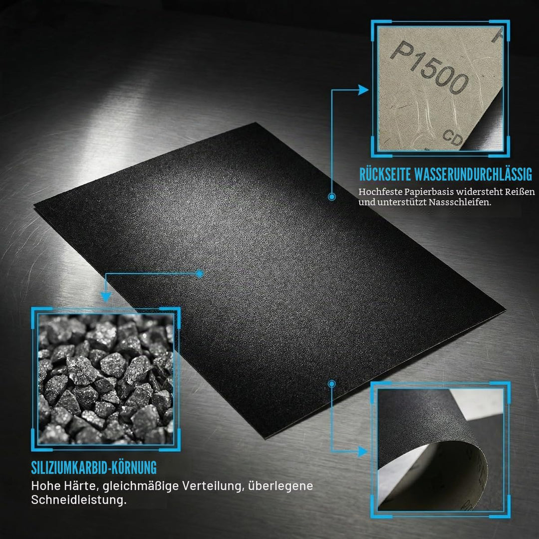 27 Stück Schleifpapier Nass und Trocken 400 600 800 1000 1200 1500 2000 2500 3000 Körnung Sandpapier