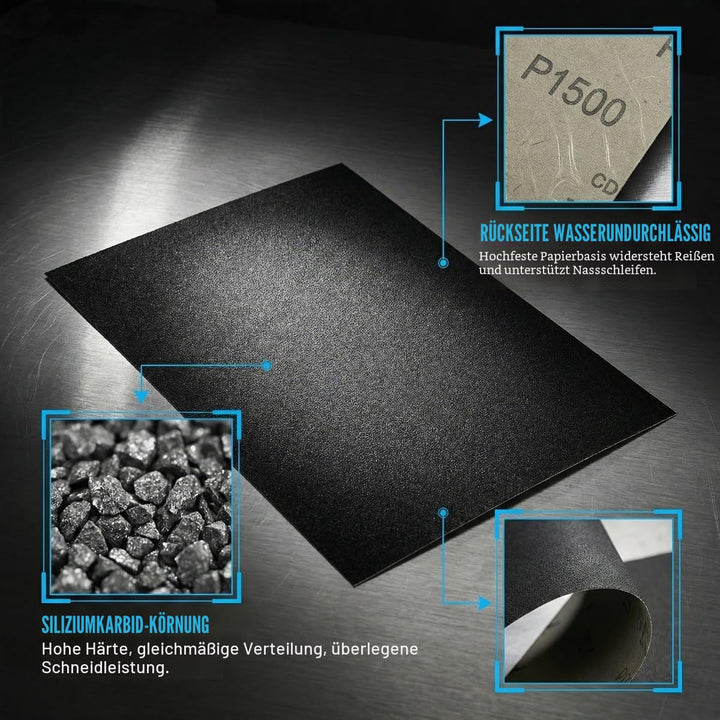 27 Stück Schleifpapier Nass und Trocken 400 600 800 1000 1200 1500 2000 2500 3000 Körnung Sandpapier