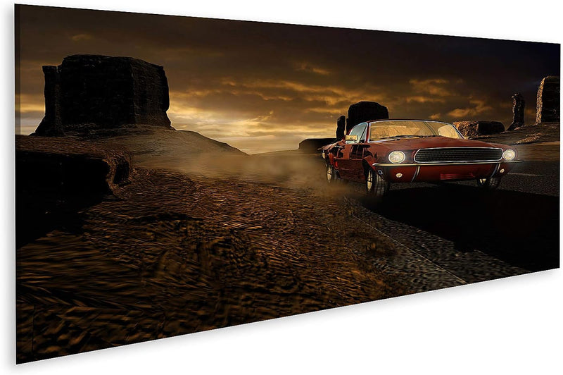 islandburner Bild auf Leinwand 1967 Metallroter Ford Mustang Monument Valley Bilder Wandbilder Poste