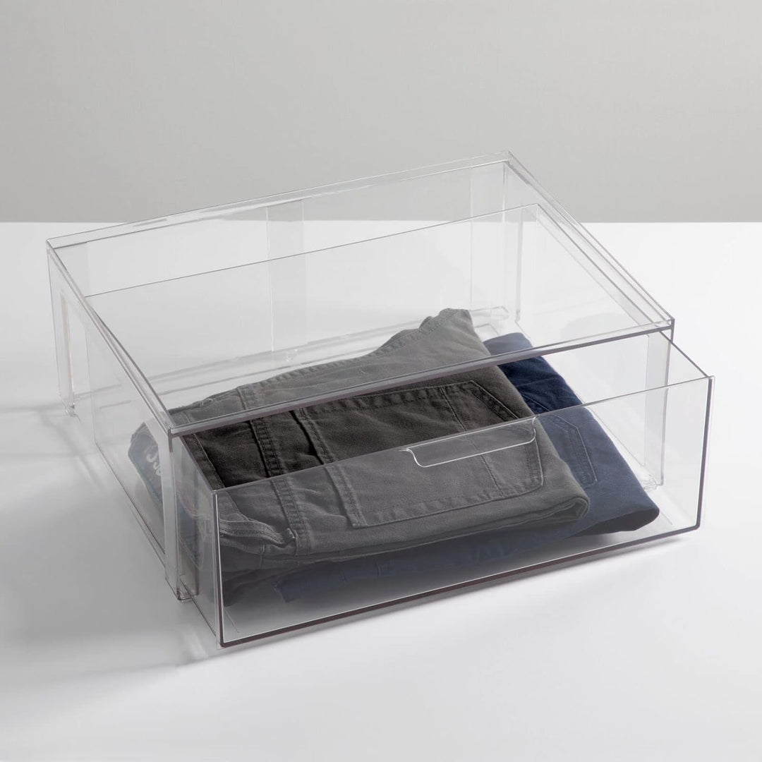 mDesign grosse Aufbewahrungsbox mit Schublade – stabile Schubladenbox aus Kunststoff zur Schuhaufbew