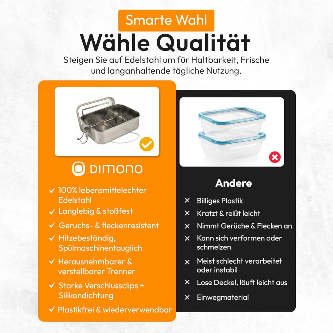 Dimono® Lunchbox Brotdose 1400ml Auslaufsichere Bento-Box Brotzeit-Dose aus Edelstahl; Wasserdichte