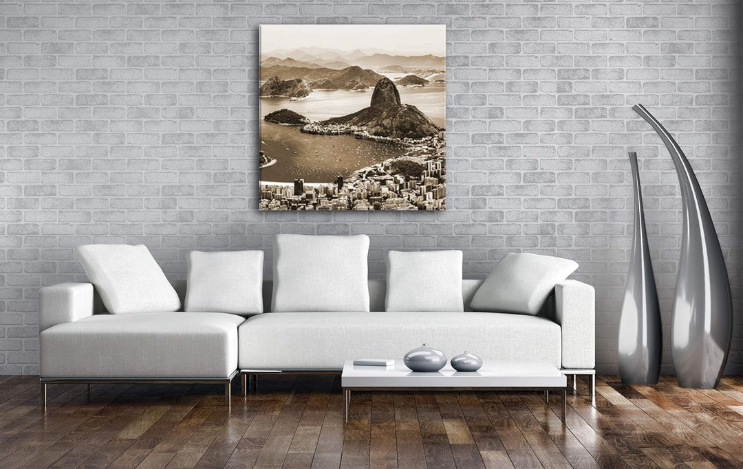 Küste von Rio de Janeiro Format: 70x70 Effekt: Sepia als Leinwandbild, Motiv fertig gerahmt auf Echt