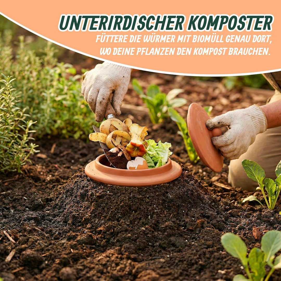 Relaxdays Wurmkomposter zum Eingraben, 1 L, Wurmturm für Küchenabfälle, Deckel, Komposter Garten & B