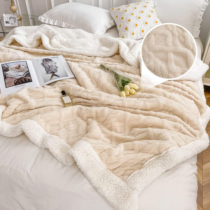 WONGS BEDDING Kuscheldecke 220x240 Flauschig Sherpa Decke, Sofaüberwurf Fleecedecke, Dick Sofadecke