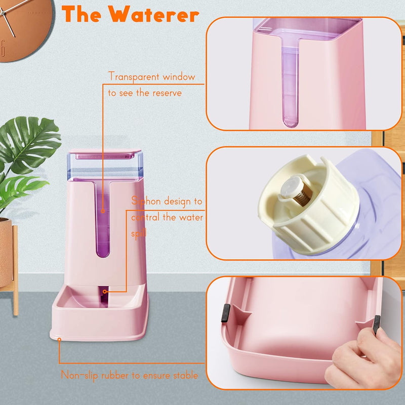 Automatischer Futterspender für Hunde und Wasserspender, Rosa