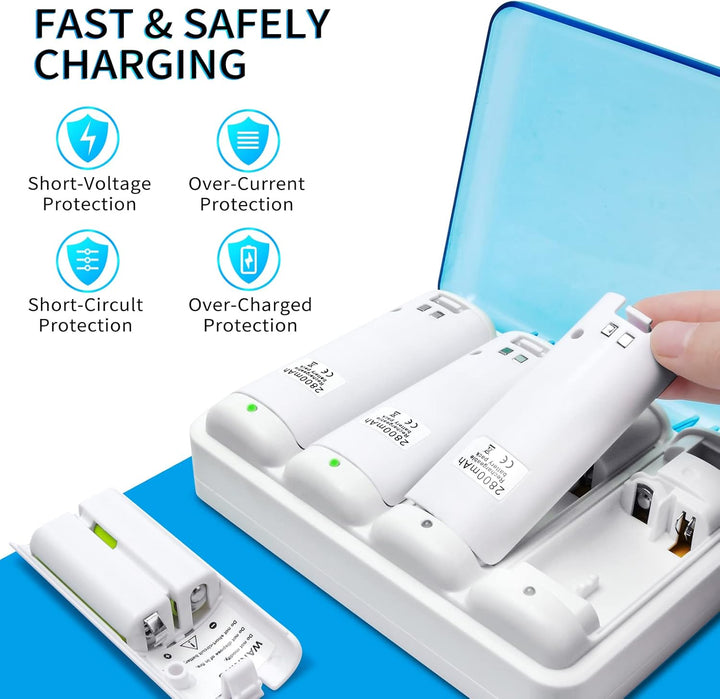 TechKen Wii Akku Ladegerät Set,Wii Remote Controller Ladestation Docking Station Wii Charger Mit 4 x