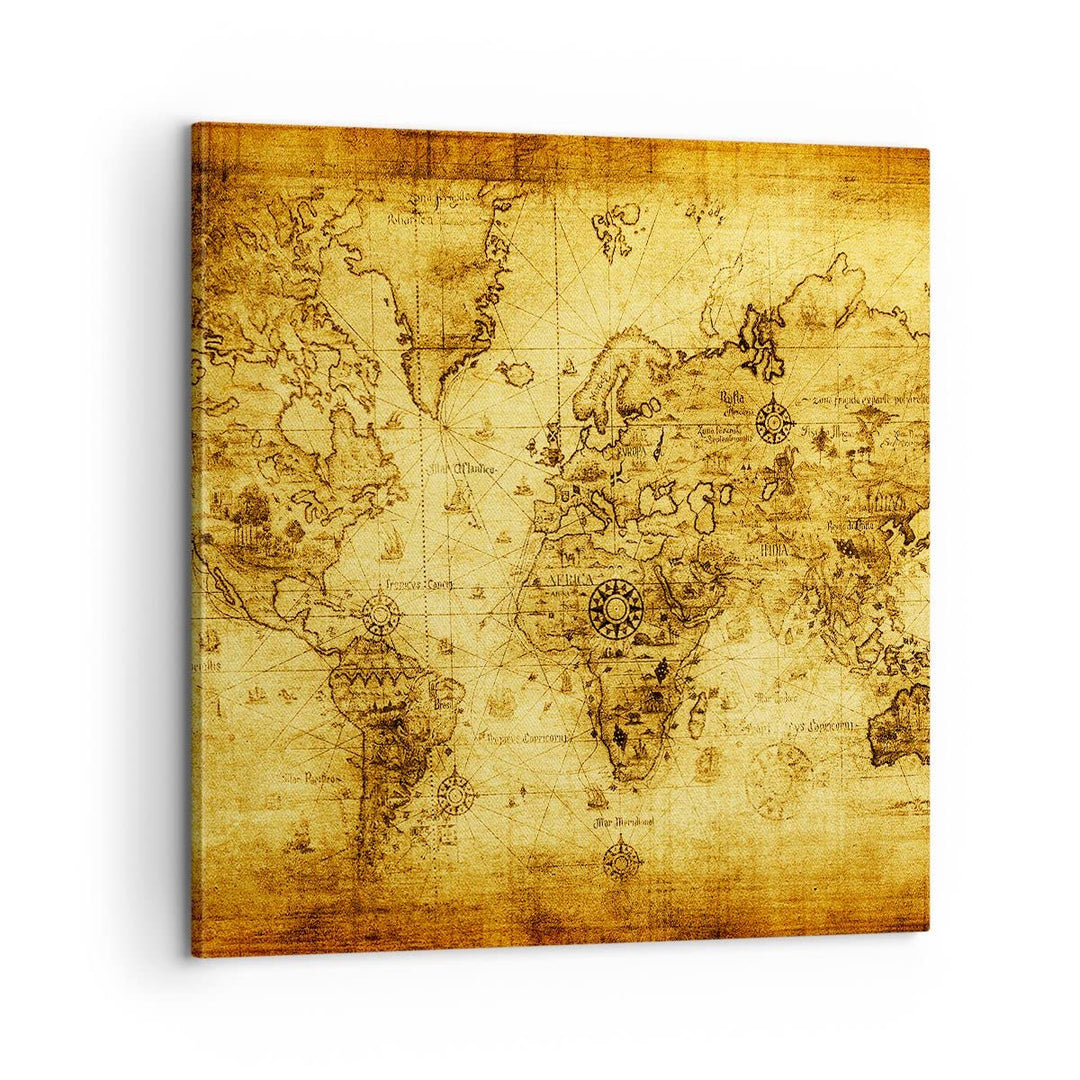 Bilder auf Leinwand Karte Welt Kontinente Leinwandbild mit Rahmen 60x60cm Wandbilder Dekoration Wohn