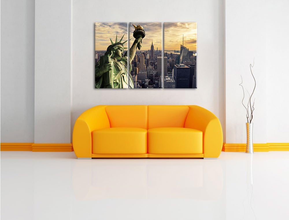 Pixxprint Freiheitsstatue in New York als Leinwandbild/Grösse: 3 Teilig (120x80 cm) cm/Wandbild/Kuns