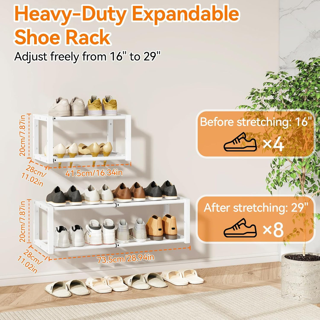 IBUYKE 2 Stück Schuhregal Wandmontage, 41-73cm Ausziehbares Hängendes Schuhständer für 12-16 Paar Sc