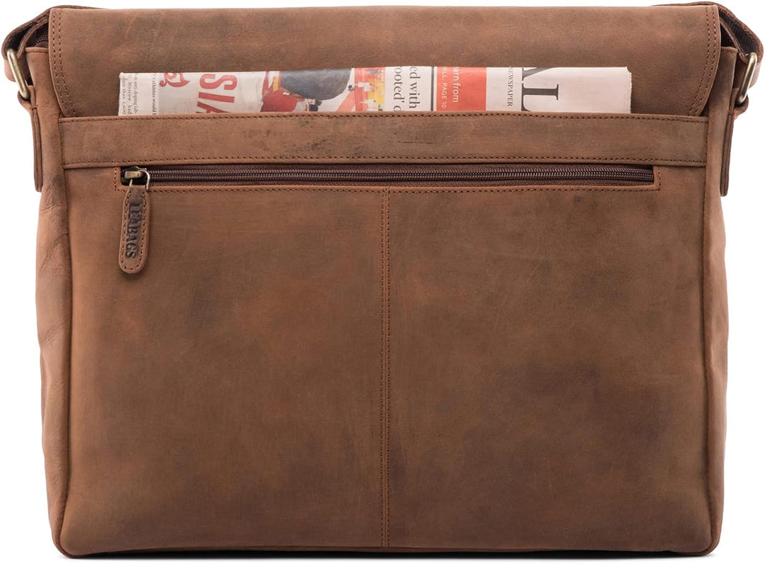 LEABAGS Oxford Laptoptasche Leder 15 Zoll Herren Damen Echtleder 38x10x31 cm Fox, 38x10x31 cm Fox