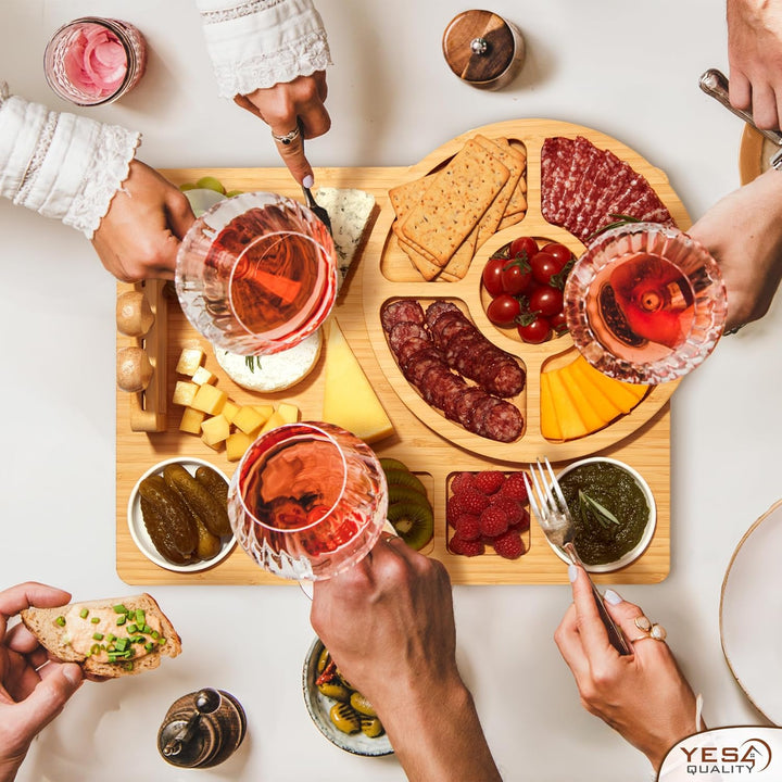 Charcuterie Boards Premium Geschenkset – 15-teilig, Bambus – grosses Käsebrett plus Obsttablett als
