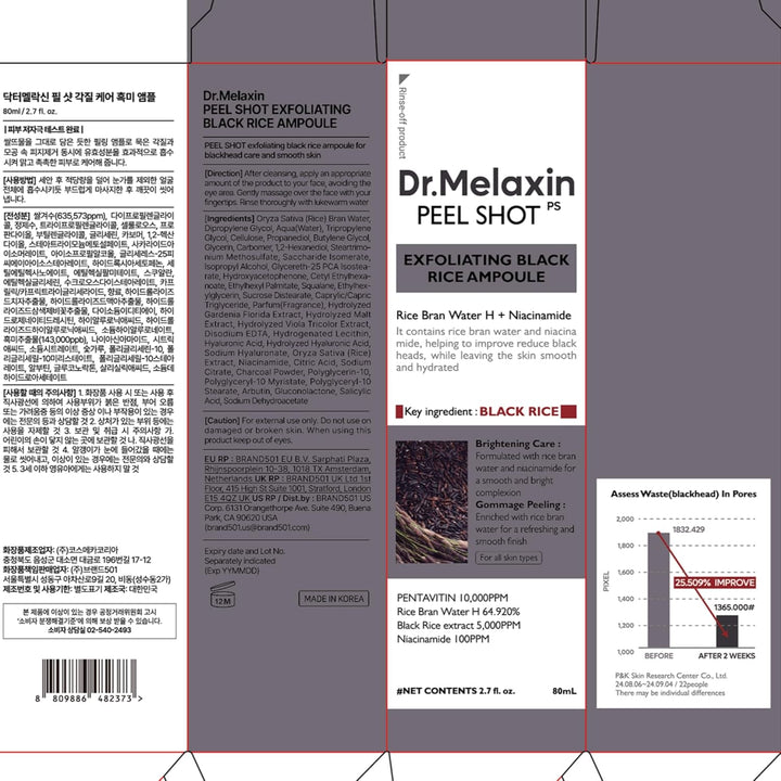 Dr.Melaxin Peel Shot Glow Black Rice Peeling Ampulle, weiches Peeling, Gesicht und Körper, Peeling f