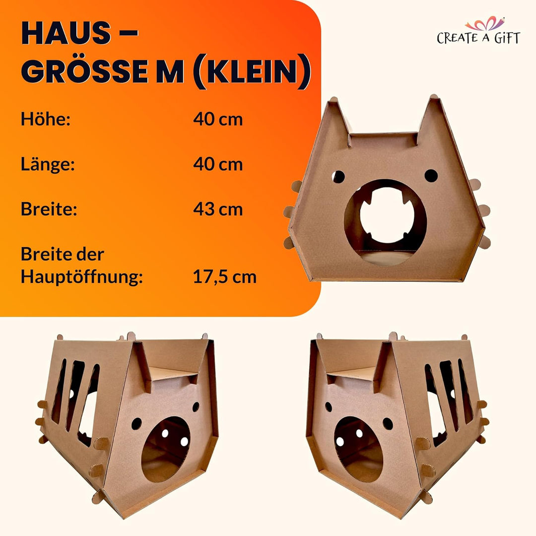 Katzenhaus aus Pappe – Robustes Tekturhaus für Katzen zum Spielen und Ausruhen, Umweltfreundliches H