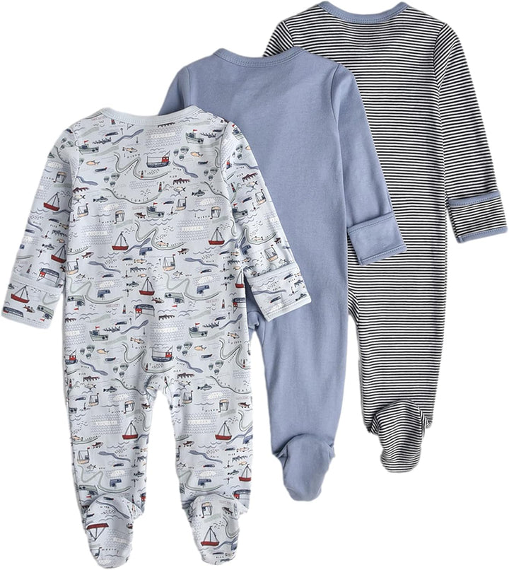 Baby Mädchen Schlafstrampler 3er Pack Jungen Pyjamas Baumwolle Overalls Strampler für 0-12 Monate, B