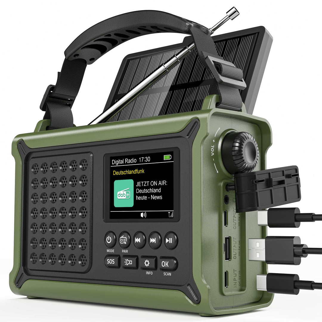 Kurbelradio, DAB/DAB+/UKW Notfallradio, mit 12000mAh Akku & 8500mm² Solarpanel & 650mA Handkurbel, D