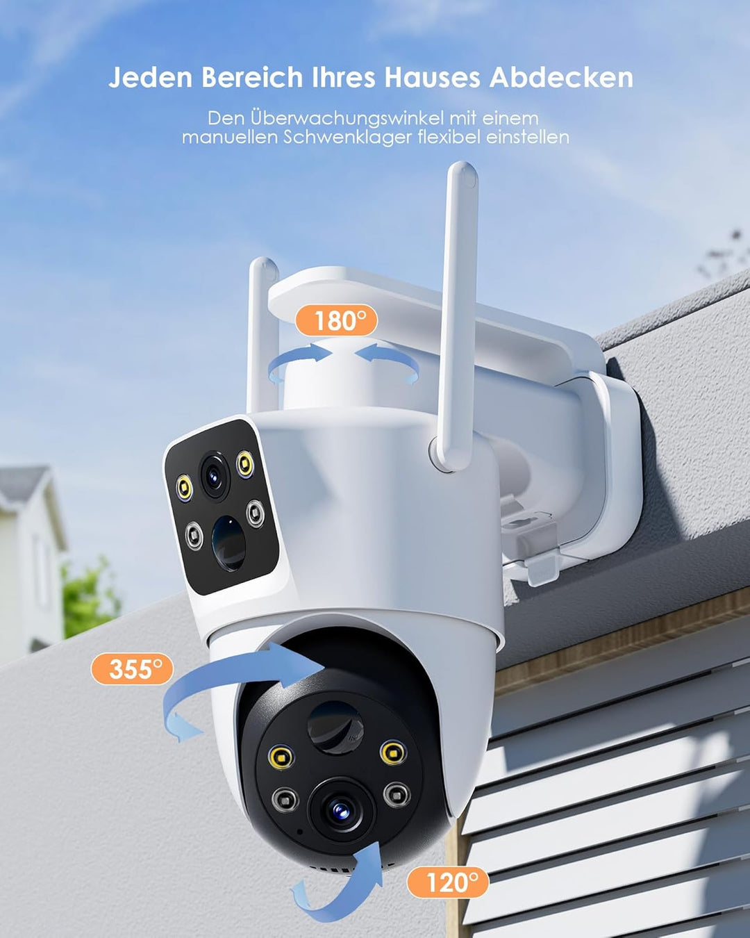 Überwachungskamera Aussen Solar, 4MP/2.4GHz WLAN Kamera Outdoor mit Dual Objektiv, Dual Bewegungsmel