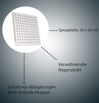 'aquaSu® Duschsystem Proda mit Regendusche & Handbrause eckig | Stab-Handbrause & Kopfbrause | je 1