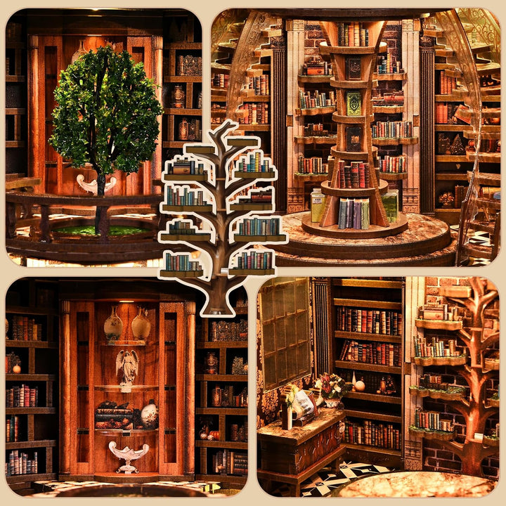 Book Nook Bausatz für Erwachsene – DIY Miniatur Weisheitsbibliothek Puppenhaus, 3D Holzpuzzle Bücher