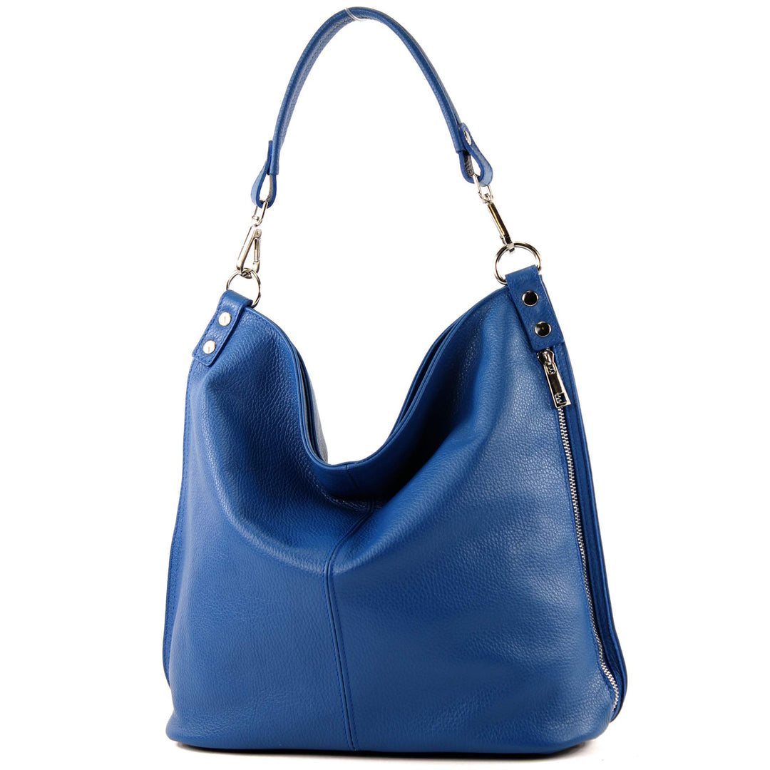 modamoda de - T177 - ital. Damen Schultertasche aus Leder Blau, Blau