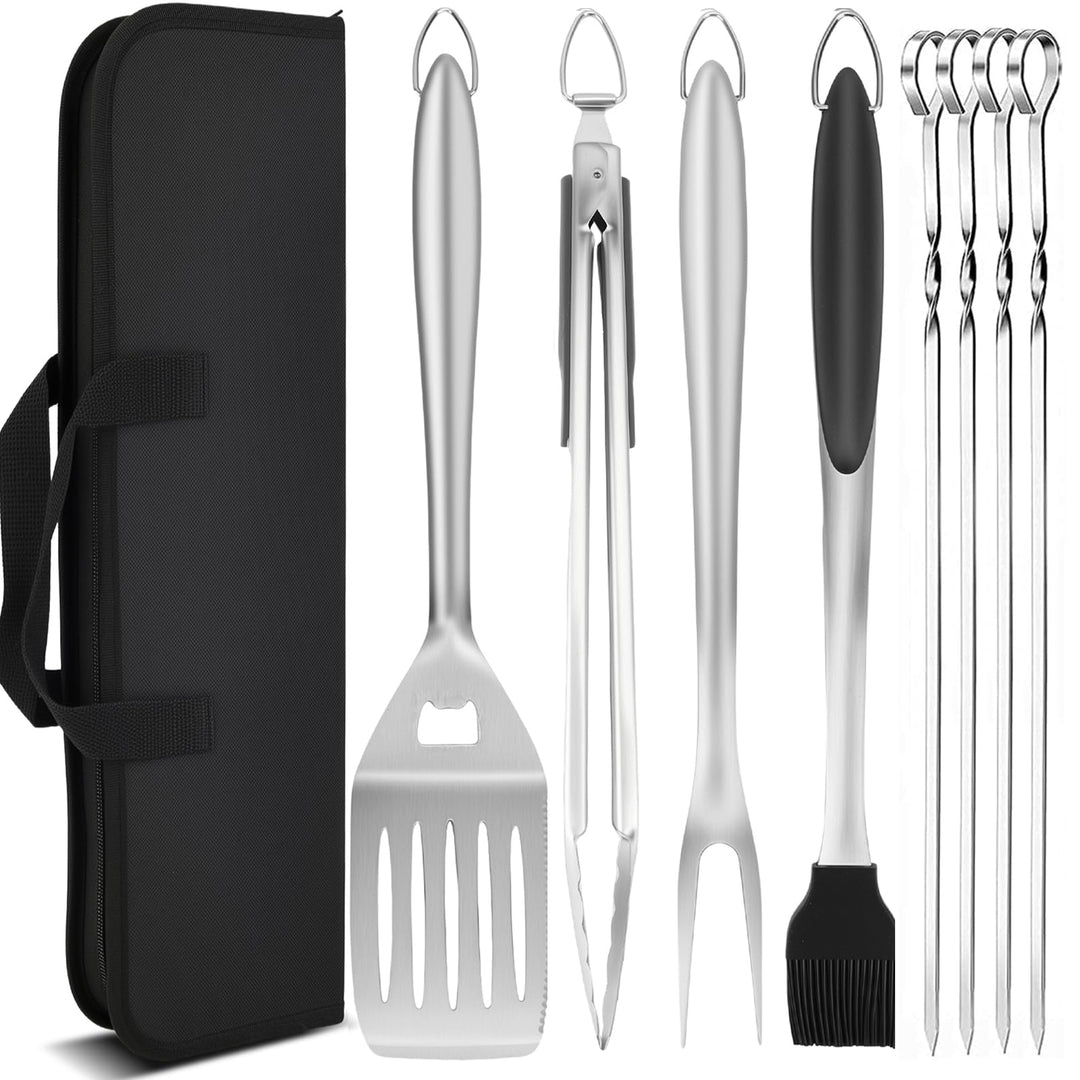 BBQ Grillbesteck Set 9 Grillzubehör aus Hochwertig Edelstahl, Professionelles BBQ Grill Set mit Gril