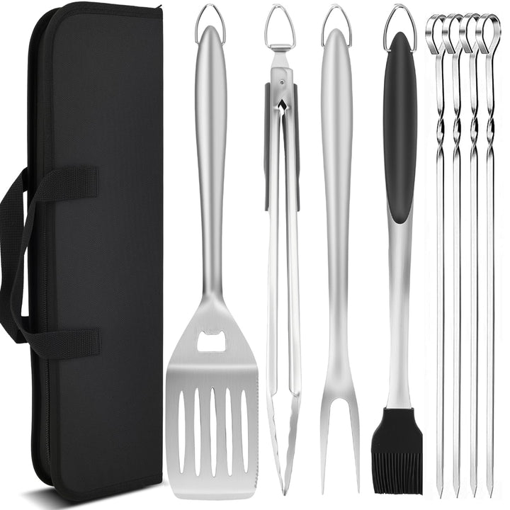BBQ Grillbesteck Set 9 Grillzubehör aus Hochwertig Edelstahl, Professionelles BBQ Grill Set mit Gril