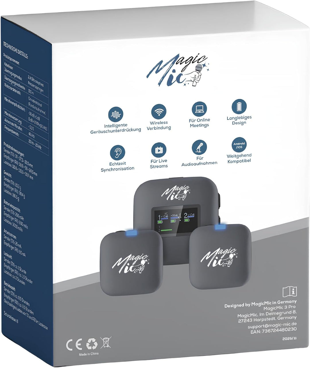 MagicMic™ 3 Pro Influencer Mikrofon Set LCD-Display, KI Geräuschunterdrückung, 20h Akku Stereo/Mono
