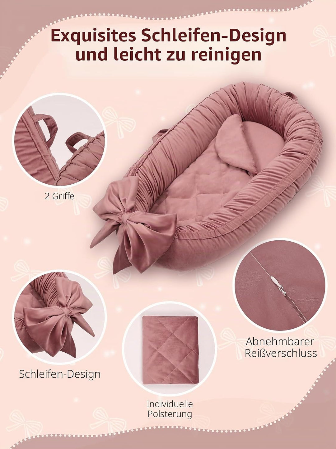 EAQ Babynest Nestchen Baby Weiches Atmungsaktives Babybett für Neugeborene Geschenk Baby Erstausstat