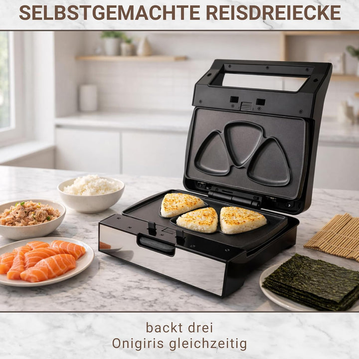 Syntrox Onigiri Maker mit Wechselplatten, Edelstahl, schnelles Aufheizen, Antihaftbeschichtet, versc