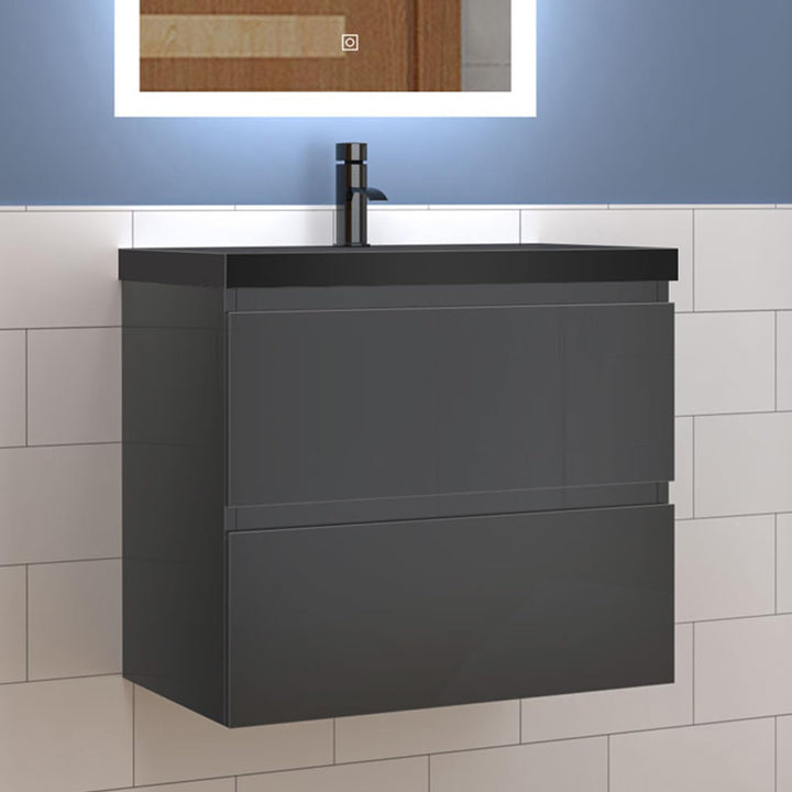 Aica Sanitär Waschtisch mit Unterschrank 60cm Alast Badmöbel Set Hochglanz Anthrazit Waschbecken Sch