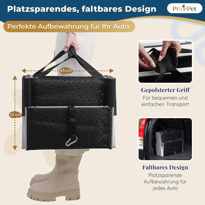 Hundetreppe Auto Klappbar – 4, 5 oder 6 Stufen für niedrige bis hohe Kofferraumhöhen (63–81 cm) – Fü
