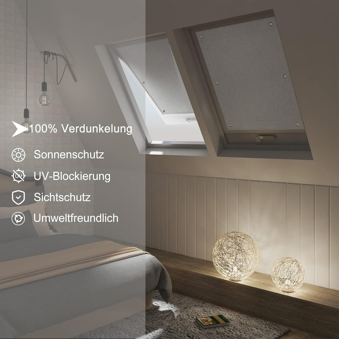 WOLTU Thermo Dachfenster Rollo ohne Bohren Sonnenschutz Verdunkelungsrollo mit Saugnäpfen, Thermorol