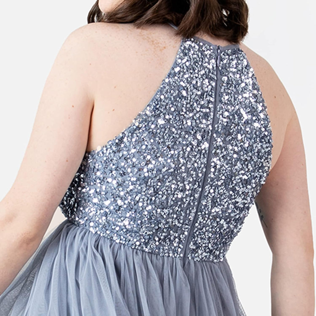 Maya Deluxe Damen Maya Deluxe Damen Embellished Halter Neck Midi Bridesmaid Dress Bridesmaid Dress (