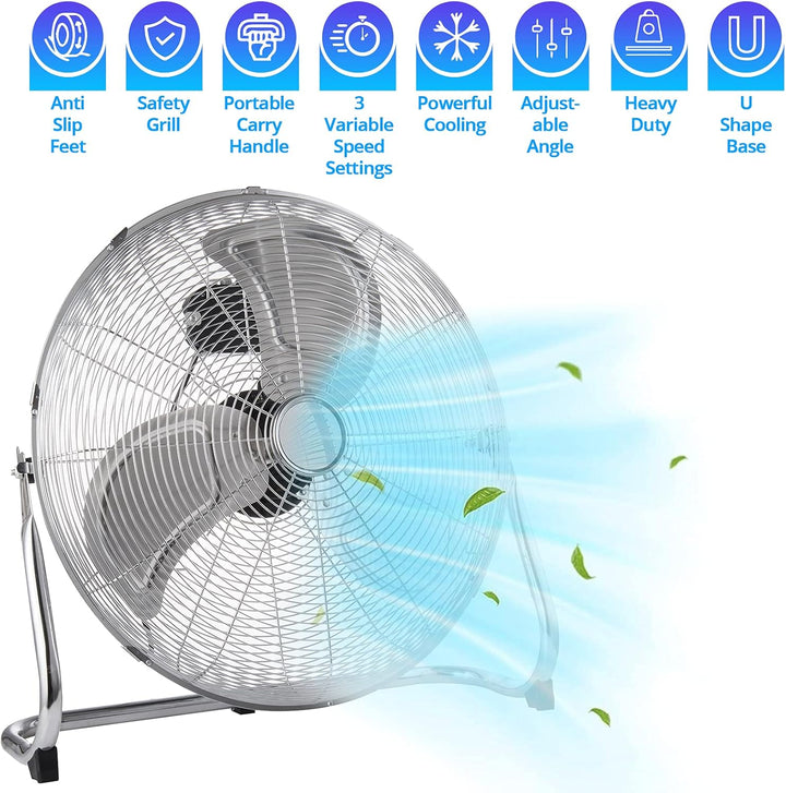 Senelux Bodenventilator - Chrome Gym Fan - 50,8 cm elektrischer tragbarer Lüfter für den Heim-/Fitne