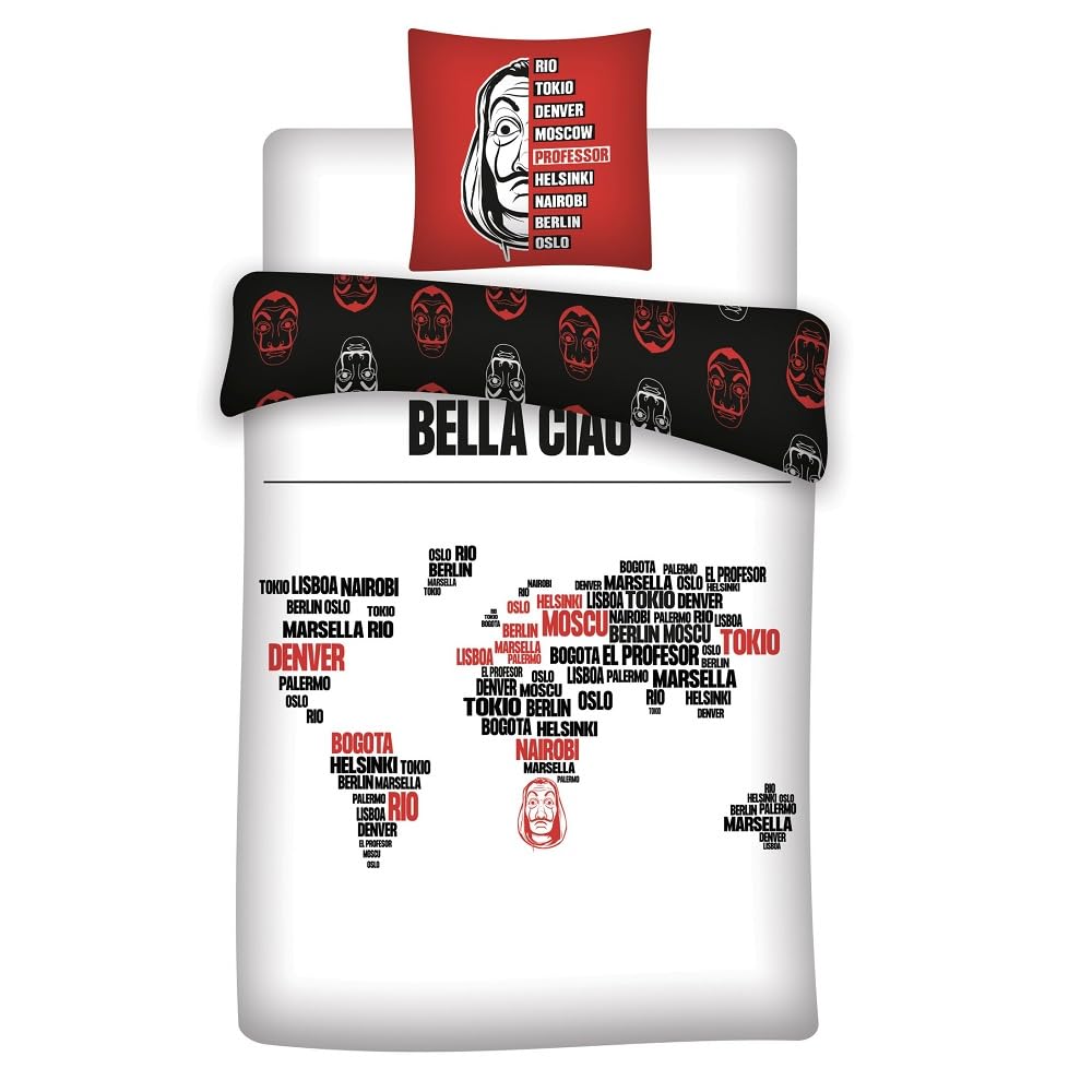 Familando Haus des Geldes Bettwäsche-Set 135x200 cm · La Casa De Papel aus 100% Baumwolle Linon · Se