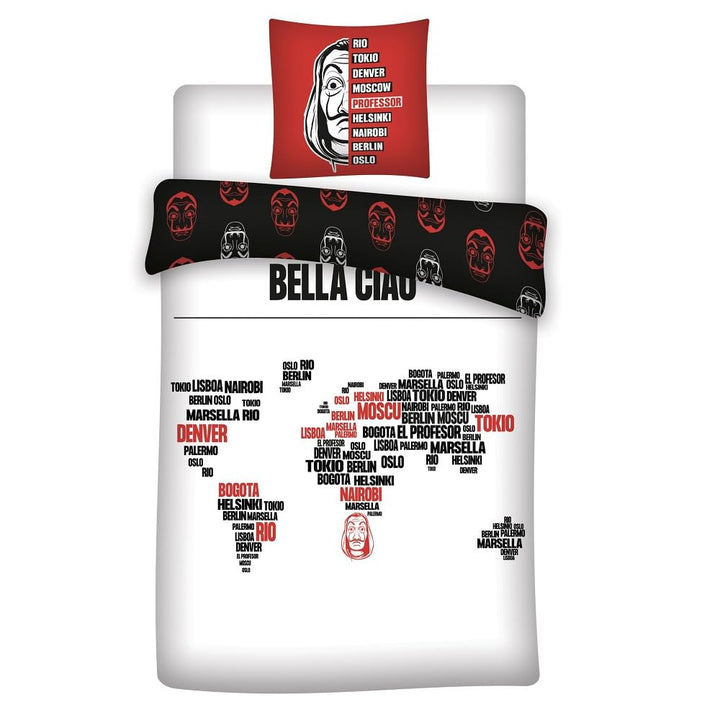 Familando Haus des Geldes Bettwäsche-Set 135x200 cm · La Casa De Papel aus 100% Baumwolle Linon · Se