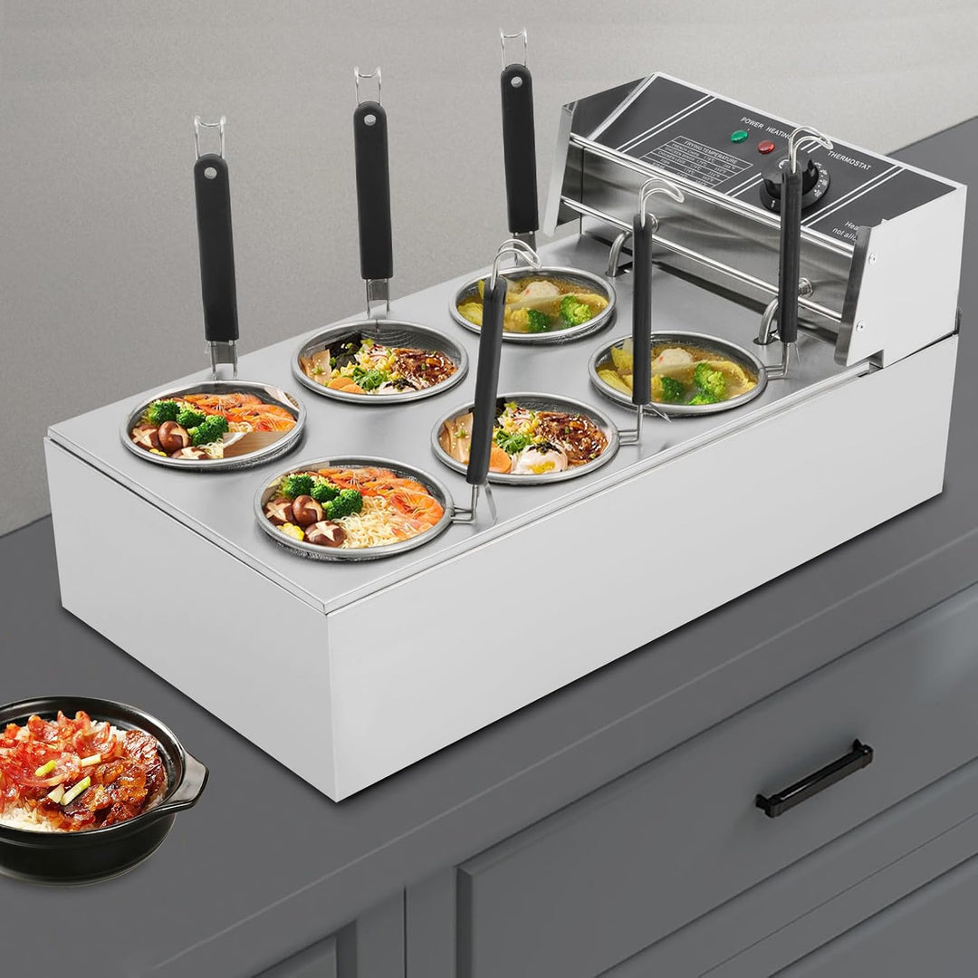 Elektrischer Nudelkocher 20L 3200W Edelstahl | 6 Körbe, Temperaturregelung 60-200°C, Profi Pastakoch