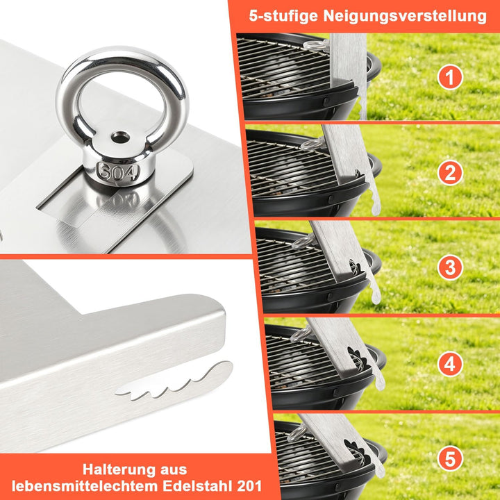 Flammlachsbrett 2er Set für Feuerschale &amp; Kugelgrill,180° drehbar | 59,5 cm lange Edelstahlplatte mi