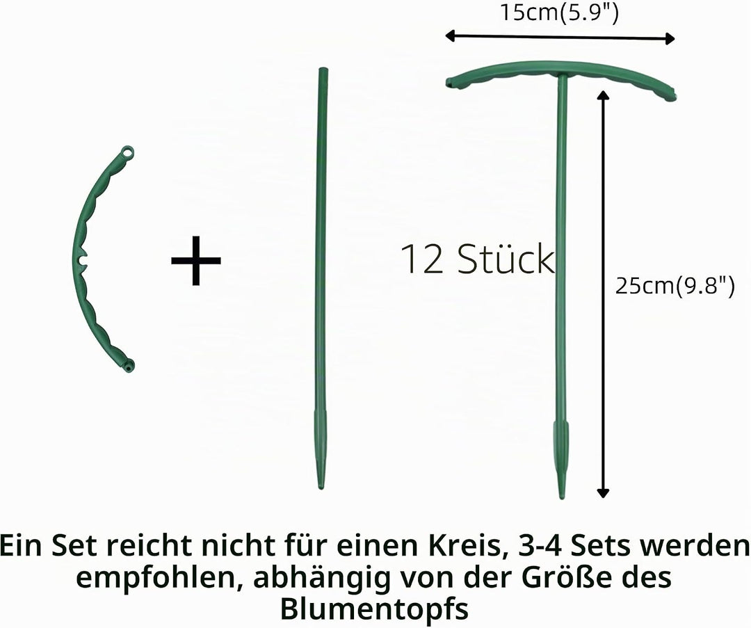 12 x Pflanzenstütze, halbrund, Pflanzenstützring, Gartenblumenstütze, Pflanzenstützpfähle für Tomate