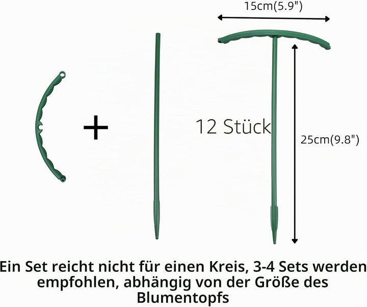 12 x Pflanzenstütze, halbrund, Pflanzenstützring, Gartenblumenstütze, Pflanzenstützpfähle für Tomate