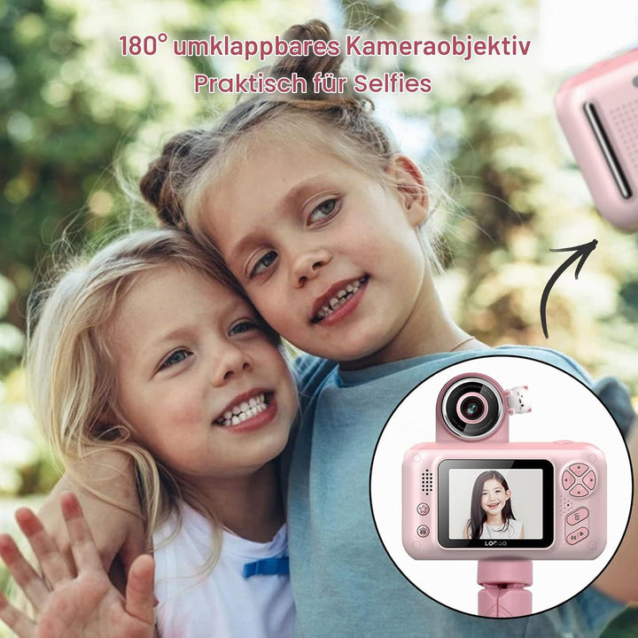 Andoer Kamerakinder, 1080P 40MP Digitalkamera Kinder mit Stativ, 2,4" IPS Bildschirm 180° drehbares