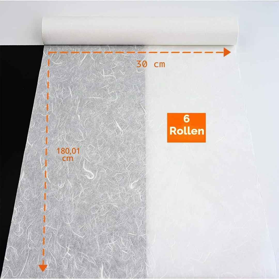 InnoStars Maulbeerpapier, 6 Rollen 30 x 180cm Reispapier, Naturfaser Textur, Japanisches Washi-Liefe