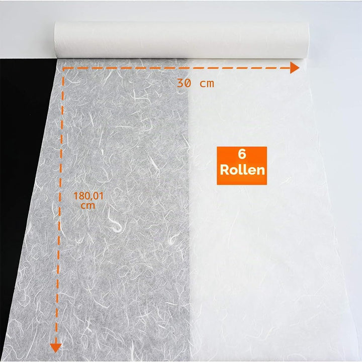 InnoStars Maulbeerpapier, 6 Rollen 30 x 180cm Reispapier, Naturfaser Textur, Japanisches Washi-Liefe
